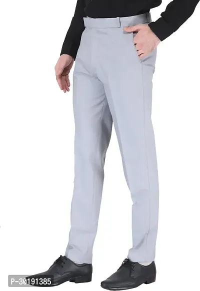 Trendy Grey Cotton Blend Solid Mid-Rise Formal Trouser For Men-thumb3