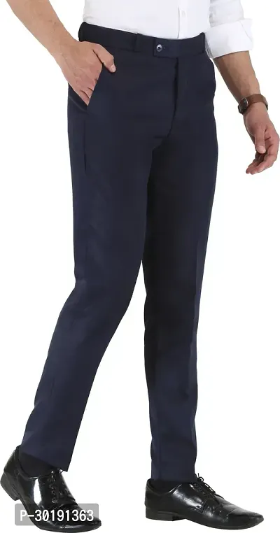 Trendy Blue Cotton Blend Solid Mid-Rise Formal Trouser For Men-thumb4