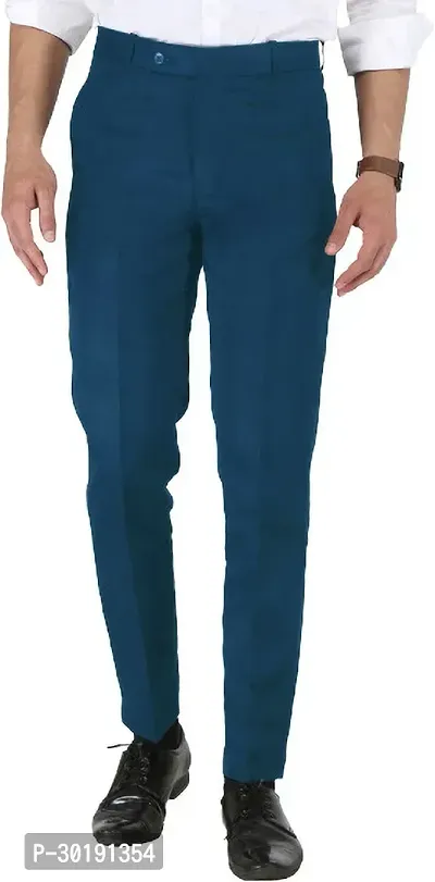 Trendy Blue Cotton Blend Solid Mid-Rise Formal Trouser For Men-thumb0