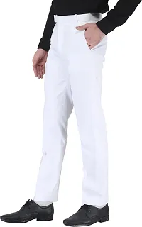 Trendy White Cotton Blend Solid Mid-Rise Formal Trouser For Men-thumb2