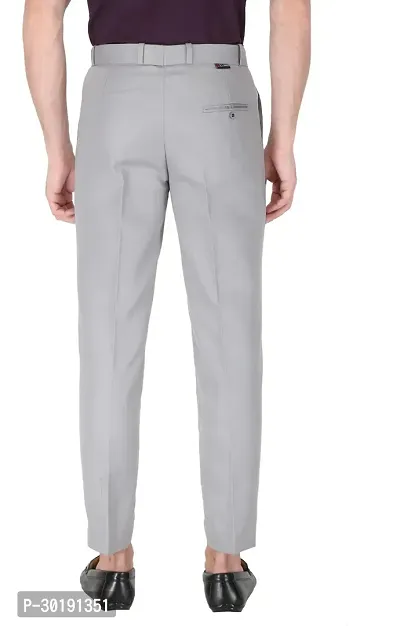 Trendy Grey Cotton Blend Solid Mid-Rise Formal Trouser For Men-thumb2