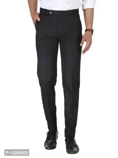 Black Cotton Mid Rise Formal Trousers