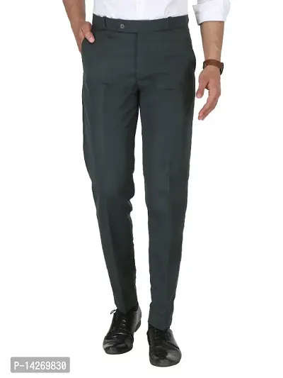 Green Cotton Mid Rise Formal Trousers-thumb0