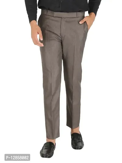 Coffee Cotton Blend Mid Rise Formal Trousers-thumb0