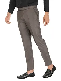 Coffee Cotton Blend Mid Rise Formal Trousers-thumb1