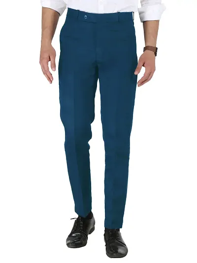 Classic Cotton Blend Solid Formal Trousers for Men