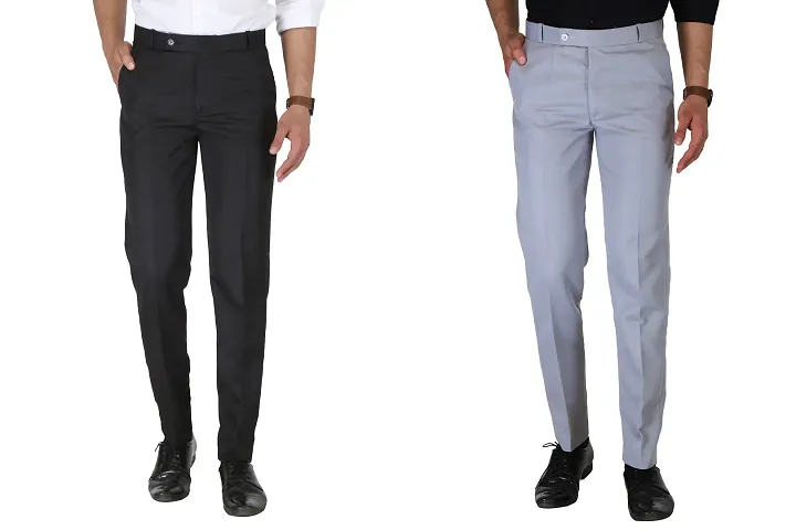 Men Regular Fit Polycotton Coffee And Black Trousers Pack Of 2