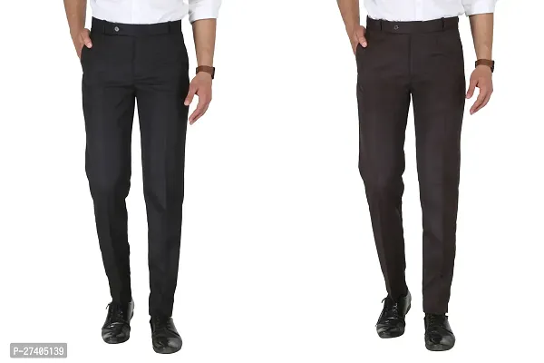 Men Regular Fit Polycotton  Coffee And  Black Trousers Pack of 2