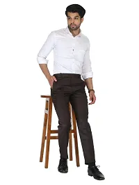 Coffee Cotton Mid Rise Formal Trousers For Men-thumb3