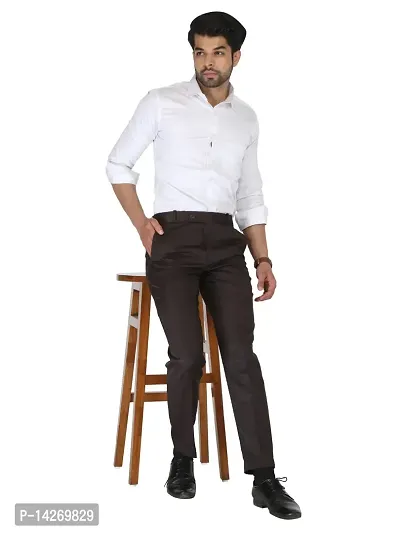 Coffee Cotton Mid Rise Formal Trousers For Men-thumb4