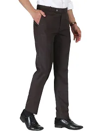 Coffee Cotton Mid Rise Formal Trousers For Men-thumb1