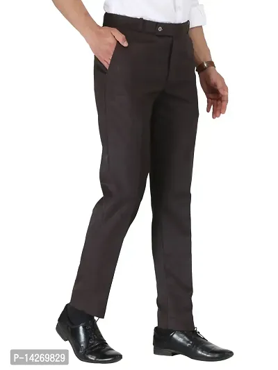 Coffee Cotton Mid Rise Formal Trousers For Men-thumb2
