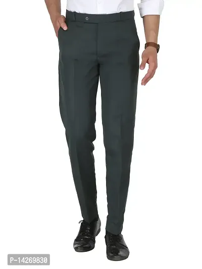 Green Cotton Mid Rise Formal Trousers-thumb2