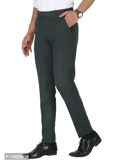 Green Cotton Mid Rise Formal Trousers-thumb3