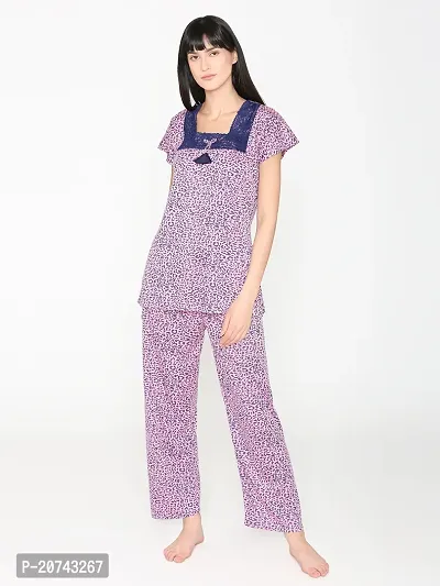 Leopard Print Cotton Top and Pyjama Set - Pink (Size - Free )-thumb3