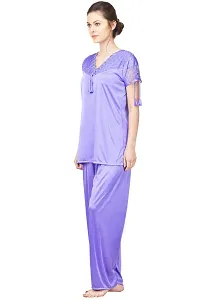 Silky Satin Top And Pyjama Set - Blue (Size - Free )-thumb2