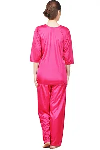 Silky Satin Top And Pyjama Set - Pink (Size - Free )-thumb3