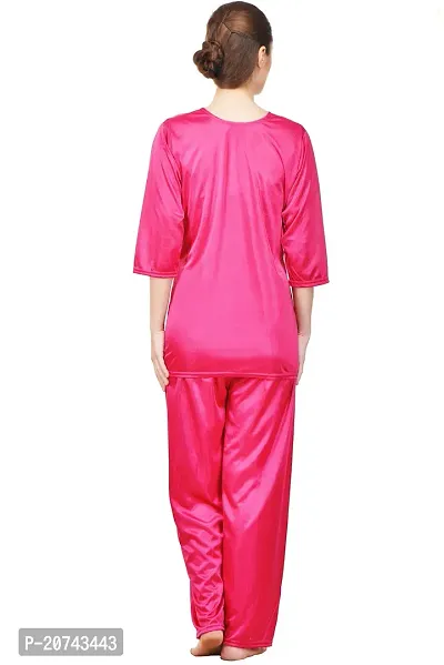 Silky Satin Top And Pyjama Set - Pink (Size - Free )-thumb4