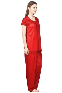 Silky Satin Top And Pyjama Set - Maroon (Size - Free )-thumb1