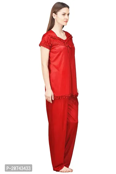 Silky Satin Top And Pyjama Set - Maroon (Size - Free )-thumb2