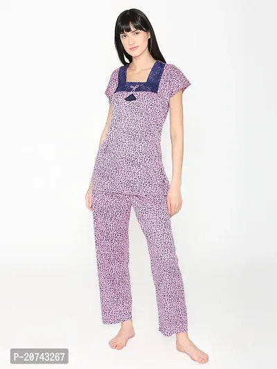 Leopard Print Cotton Top and Pyjama Set - Pink (Size - Free )-thumb5