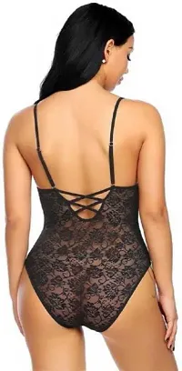 Solid Lace Babydoll Dress -Black (Size - Free )-thumb2