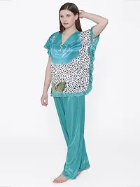 Floral Print Satin Top and Long Leg Pyjama Set - Light Blue (Size - Free )-thumb3