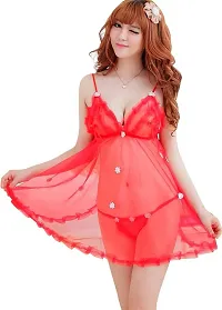 Solid Net Babydoll Dress -Red (Size - Free )-thumb2