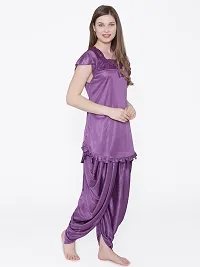 Silky Satin Top And Pyjama Set - Purple (Size - Free )-thumb2