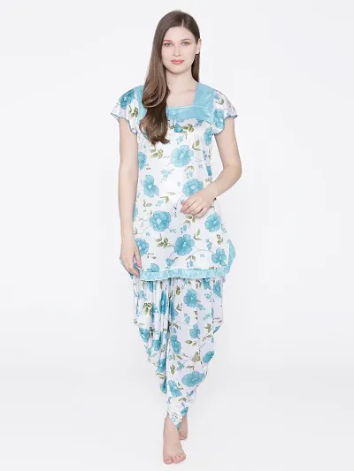 Floral Print Satin Short Sleeve Top and Long Leg Dhoti Set - Light (Size - Free )