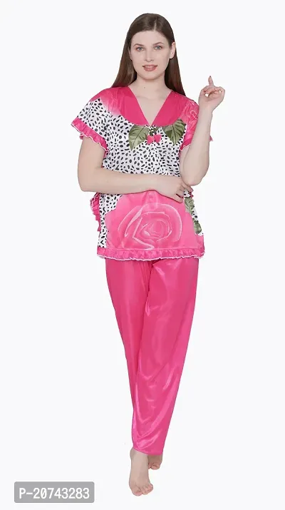 Floral Print Satin Top and Long Leg Pyjama Set - Pink (Size - Free )-thumb2