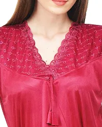 Silky Satin Top And Pyjama Set - Maroon (Size - Free )-thumb4