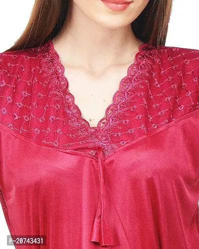 Silky Satin Top And Pyjama Set - Maroon (Size - Free )-thumb5