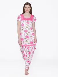 Floral Print Satin Short Sleeve Top and Long Leg Dhoti Set - Pink (Size - Free )-thumb3