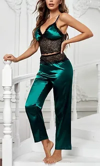 Satin Lace Multicolor Solid Nightsuit-thumb2