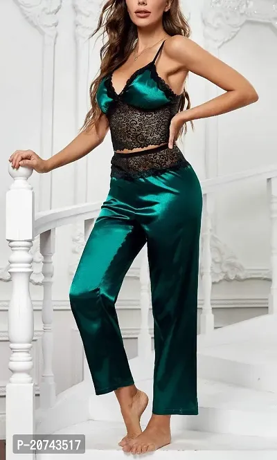 Satin Lace Multicolor Solid Nightsuit-thumb3
