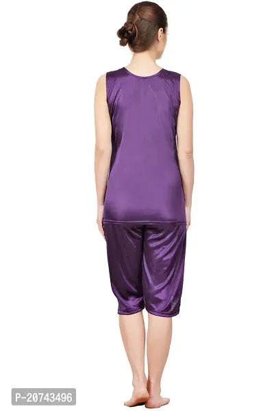 Silky Satin Top And Capri Set - Purple (Size - Free )-thumb4