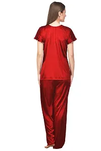 Silky Satin Top And Pyjama Set - Maroon (Size - Free )-thumb2