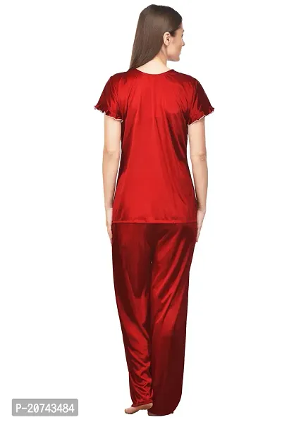 Silky Satin Top And Pyjama Set - Maroon (Size - Free )-thumb3