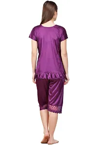 Silky Satin Top And Capri Set - Purple (Size - Free )-thumb3