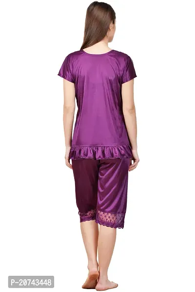 Silky Satin Top And Capri Set - Purple (Size - Free )-thumb4