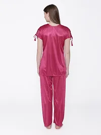 Silky Satin Top And Pyjama Set - Maroon (Size - Free )-thumb4