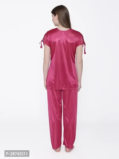 Silky Satin Top And Pyjama Set - Maroon (Size - Free )-thumb5