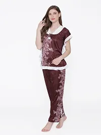 Women Satin Printed Lounge Set-thumb2