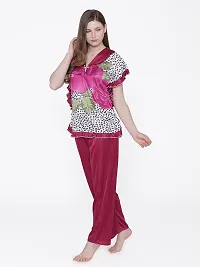 Women Satin Printed Lounge Set-thumb2