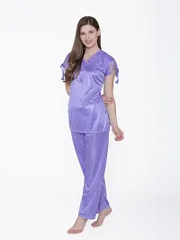 Women Satin Solid Lounge Set-thumb2