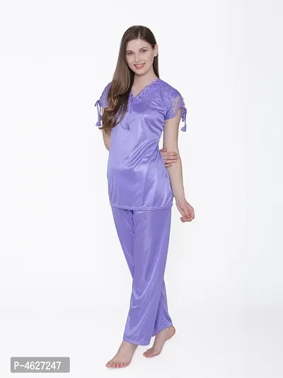 Women Satin Solid Lounge Set-thumb3