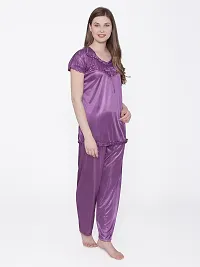 Women Satin Solid Lounge Set-thumb4