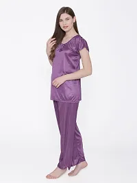 Women Satin Solid Lounge Set-thumb2