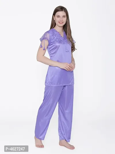 Women Satin Solid Lounge Set-thumb2